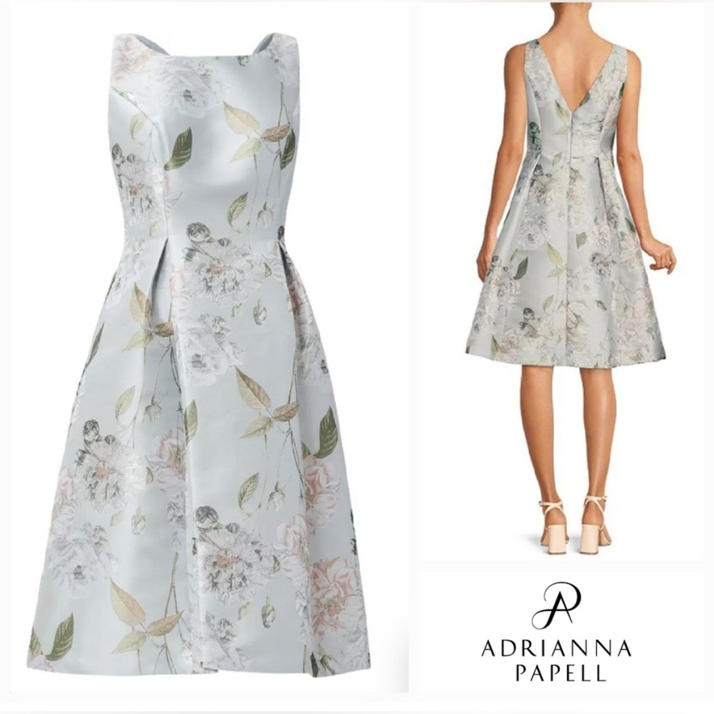 Adrianna Papell Gray A-Line Midi Dress Sleeveless